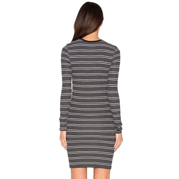 ATM Anthony Thomas Melillo Long-Sleeve Engineered Black White Stripe Rib Dress M - Picture 2 of 8